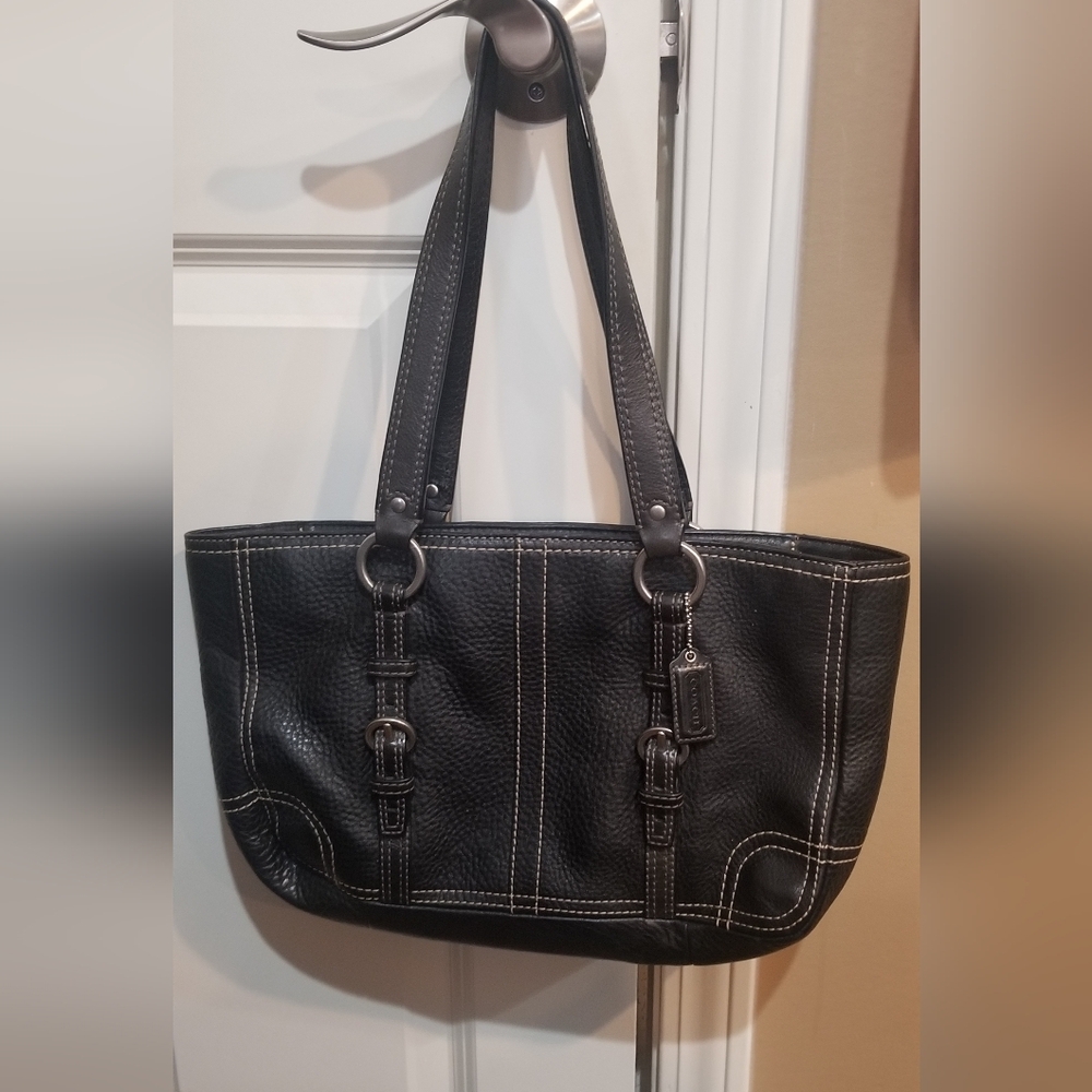 Coach Black Pebbled Leather East West Shoulder Bag